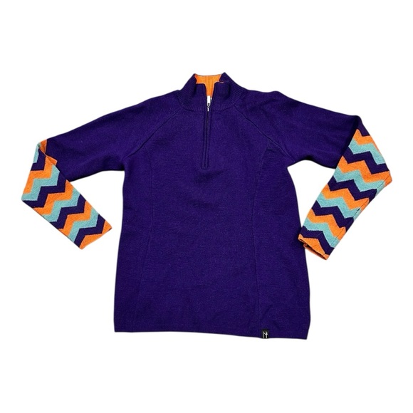 Neve Sweaters - NEVE Woman’s 1/4 Zip Sweater 100% Wool. medium. Purple/Orange